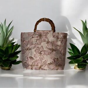 Rose Gold Floral Bamboo Handbag